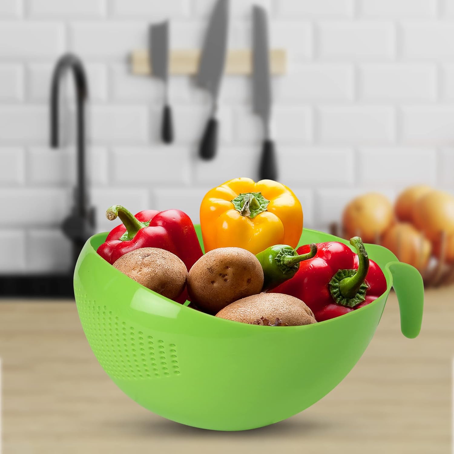 Colador de lavadora de arroz resistente con asa, colador para lavar verdurasarroz, colador para limpiar frutas, verduras y frijoles, 2.1 cuartos de