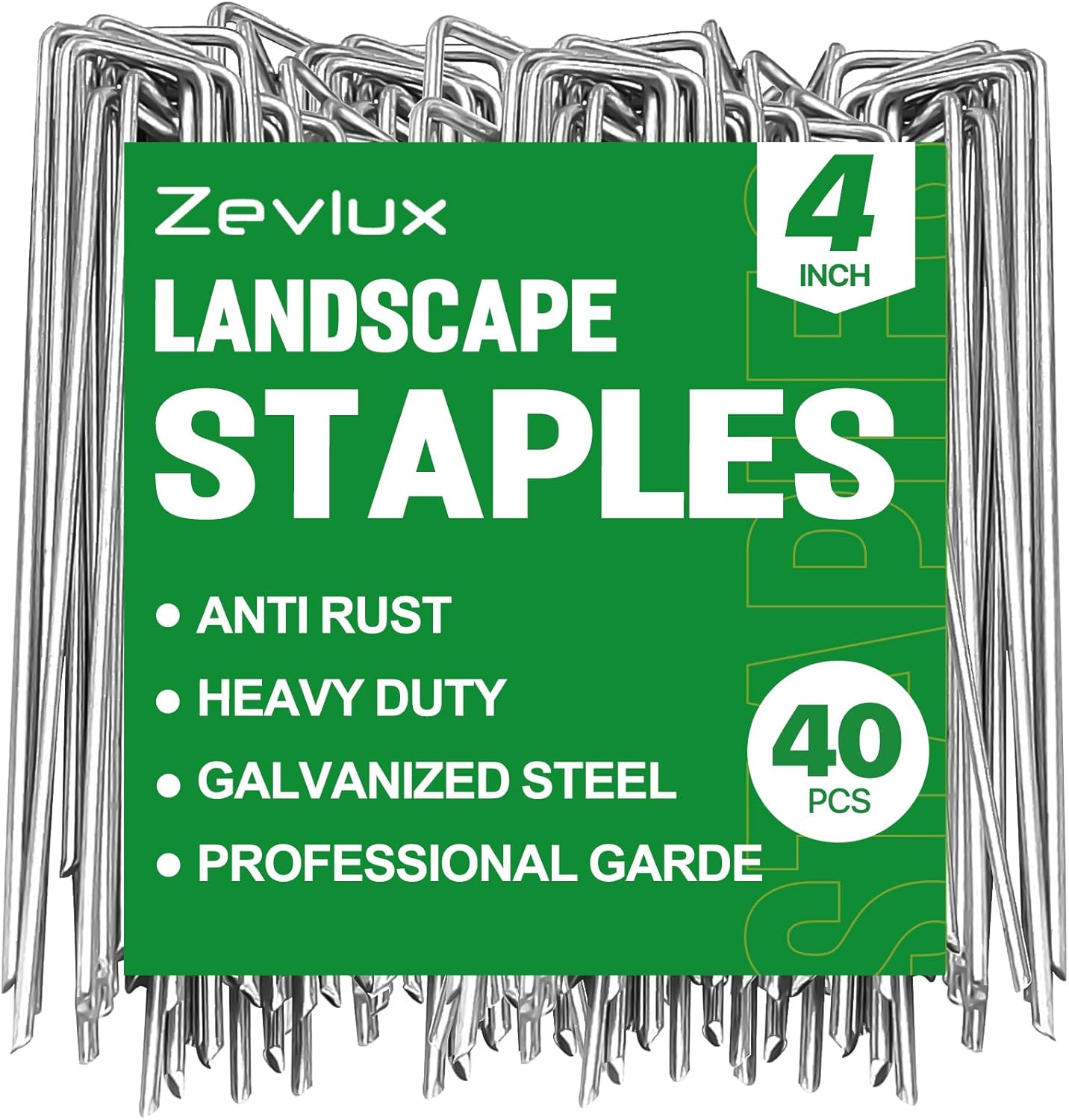 Zevlux Staples – Grapas de jardín galvanizadas de calibre 12 de 4 pulgadas, pasadores de césped resistentes para vallas, césped, barreras de malezas