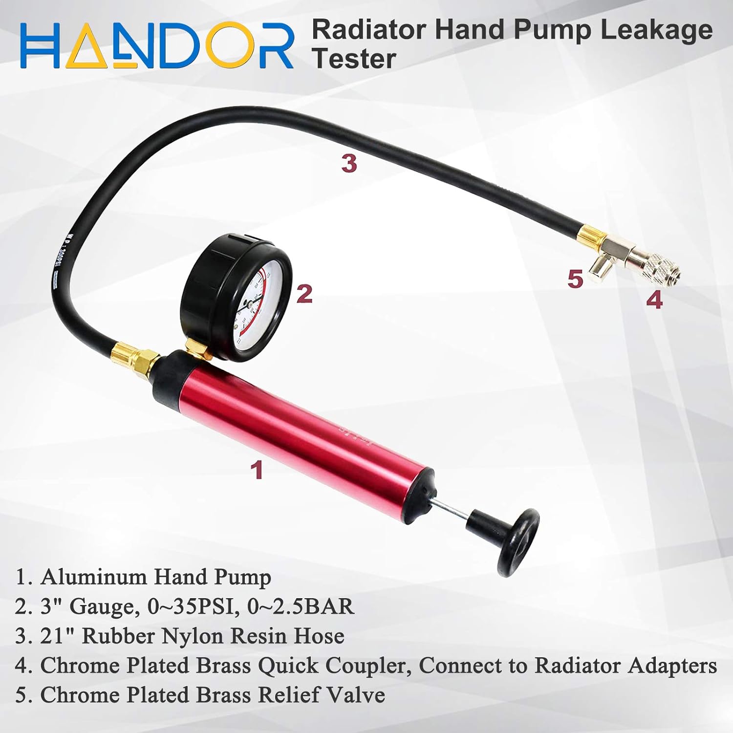Handor Kit de herramientas de probador de presión de radiador de aluminio, sistema de enfriamiento a presión al vacío, juego de probador de presión