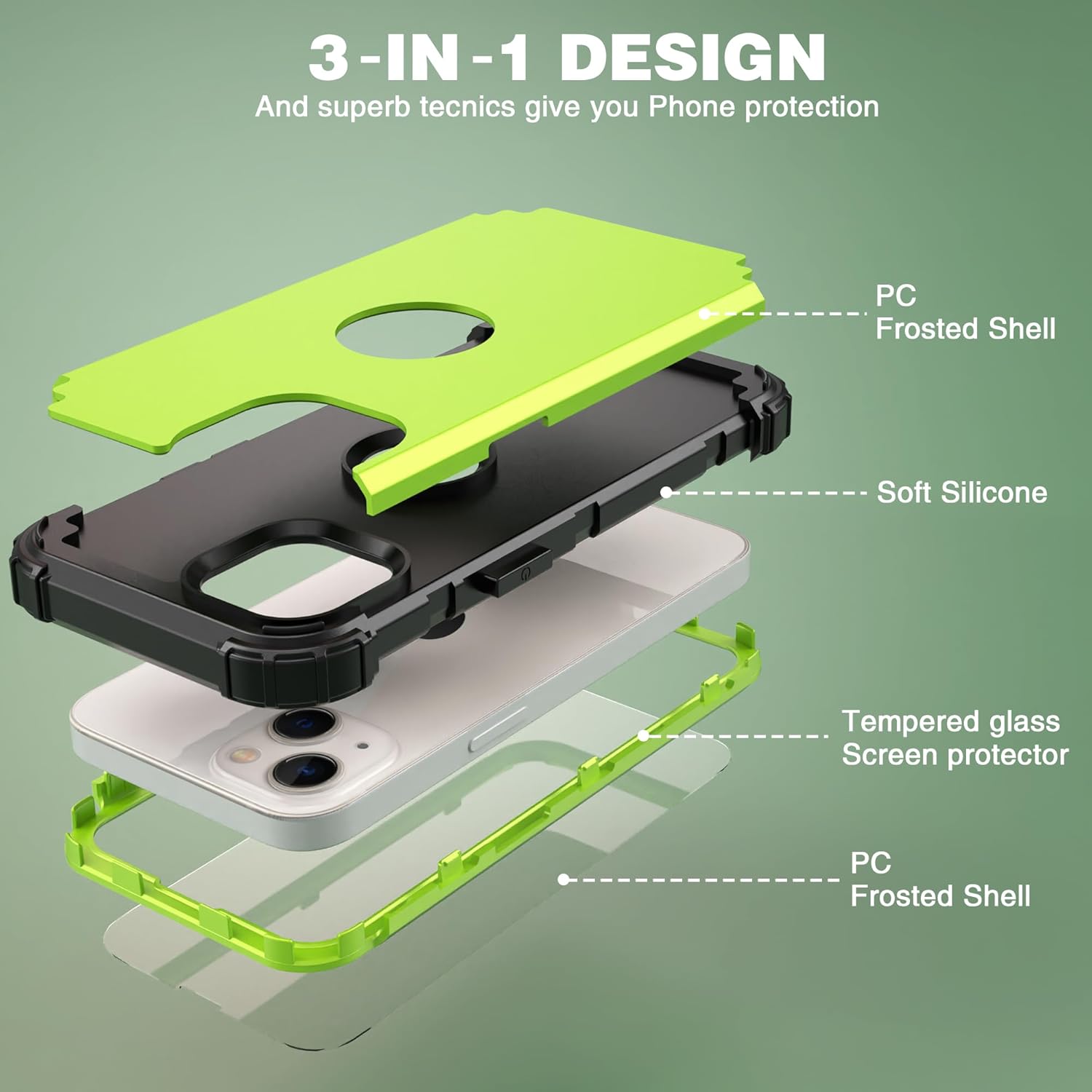 IDweel Funda para iPhone 13 con protector de pantalla, para iPhone 14, híbrida a prueba de golpes, protección resistente, cubierta de policarbonato