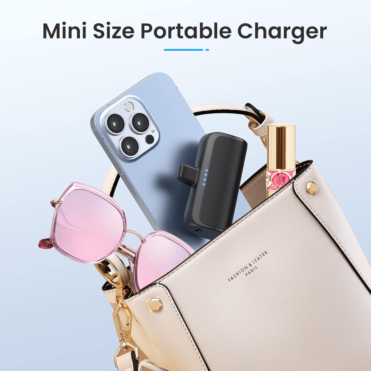 Cargador portátil pequeño de 5200 mAh para iPhone, ultra compacto de 20 W PD carga rápida, cargador de batería mini compatible con iPhone 1414 Pro