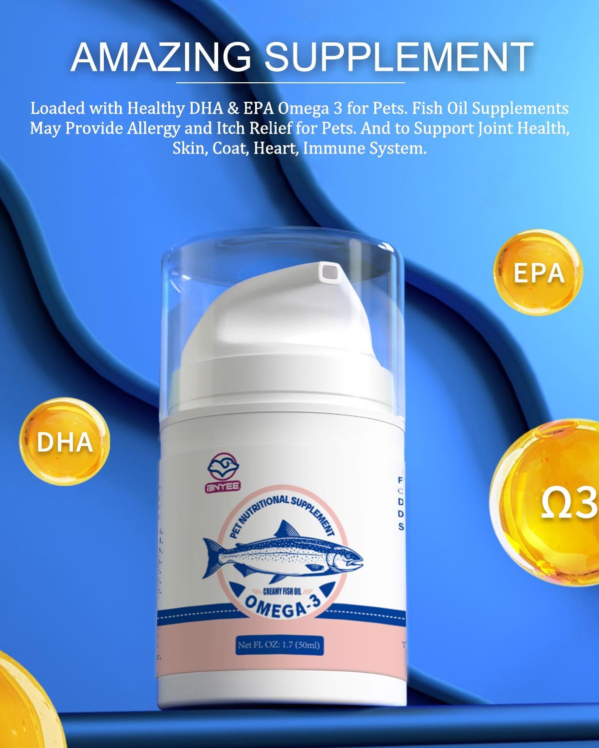 Aceite de pescado de salmón silvestre para perros y gatos pequeños -3 veces Omega 3 para la piel y el pelaje – Suplemento alimenticio emulsionado