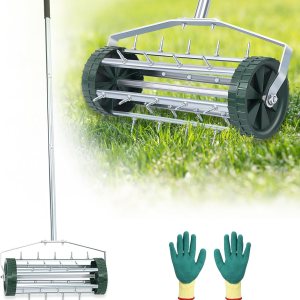 MAHOOMMAKH Aireador de césped, aireador de césped rodante, herramienta de césped de 18 pulgadas, aireador de césped resistente para jardín, patio, MAHOOMMAKH Aireador de césped, aireador de césped rodante, herramienta de césped de 18 pulgadas, aireador de césped resistente para jardín, patio,