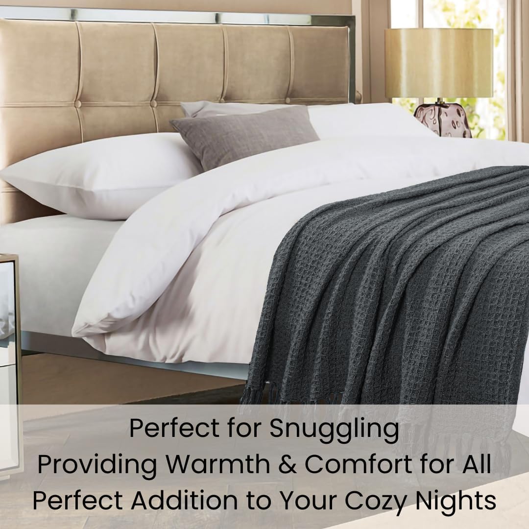 Comfy-co Manta 100% algodón de punto gofre, calidad de 405 GSM, ligera, lavada, suave, transpirable, para adultos y niños, capa perfecta para sofá,