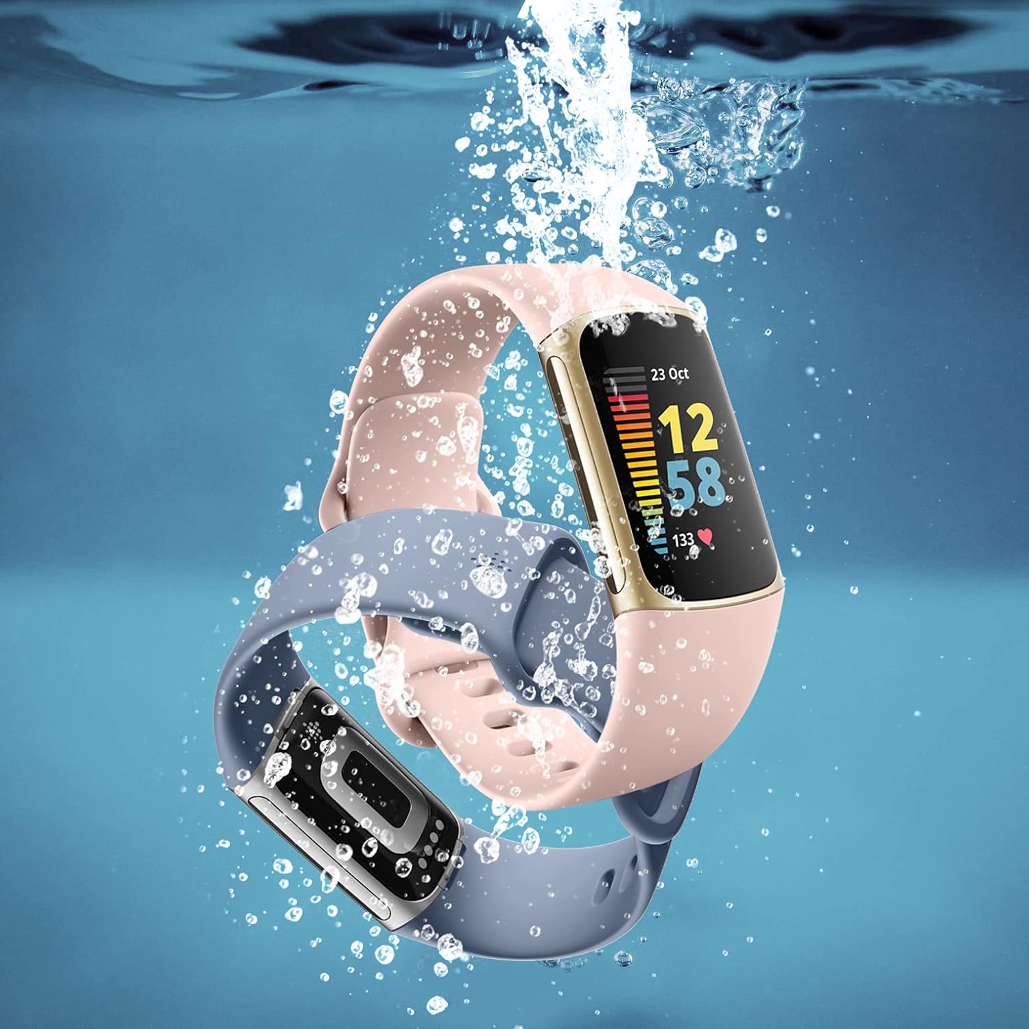 Ouwegaga Paquete de 6 correas compatibles con Fitbit Charge 6Fitbit Charge 5, para mujeres y hombres, correa de repuesto deportiva duradera de TPU