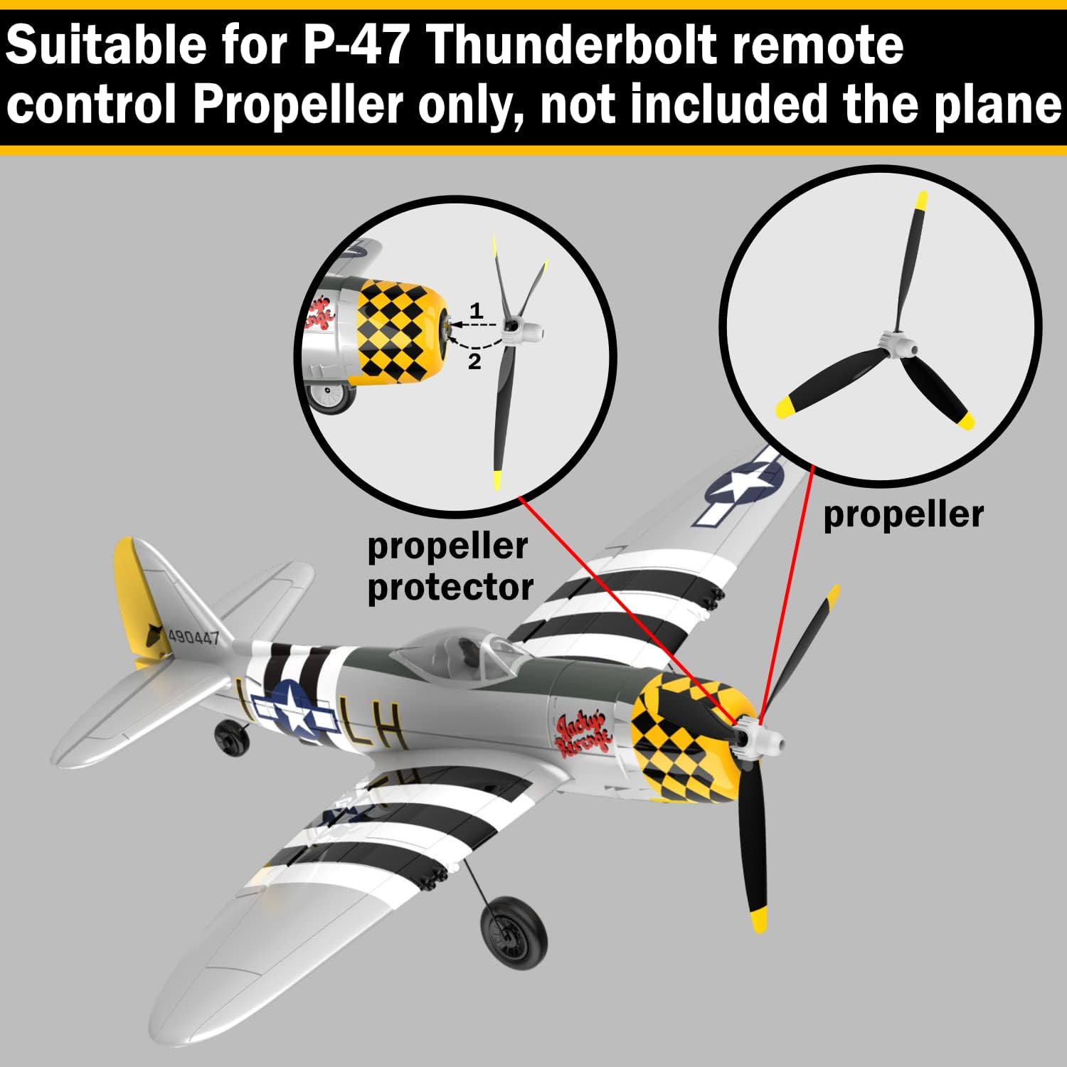 LEAMBE 3 juegos de hélices de avión RC de repuesto compatibles con F4U Corsair y P47 Thunderbolt Control remoto Avión cono de nariz