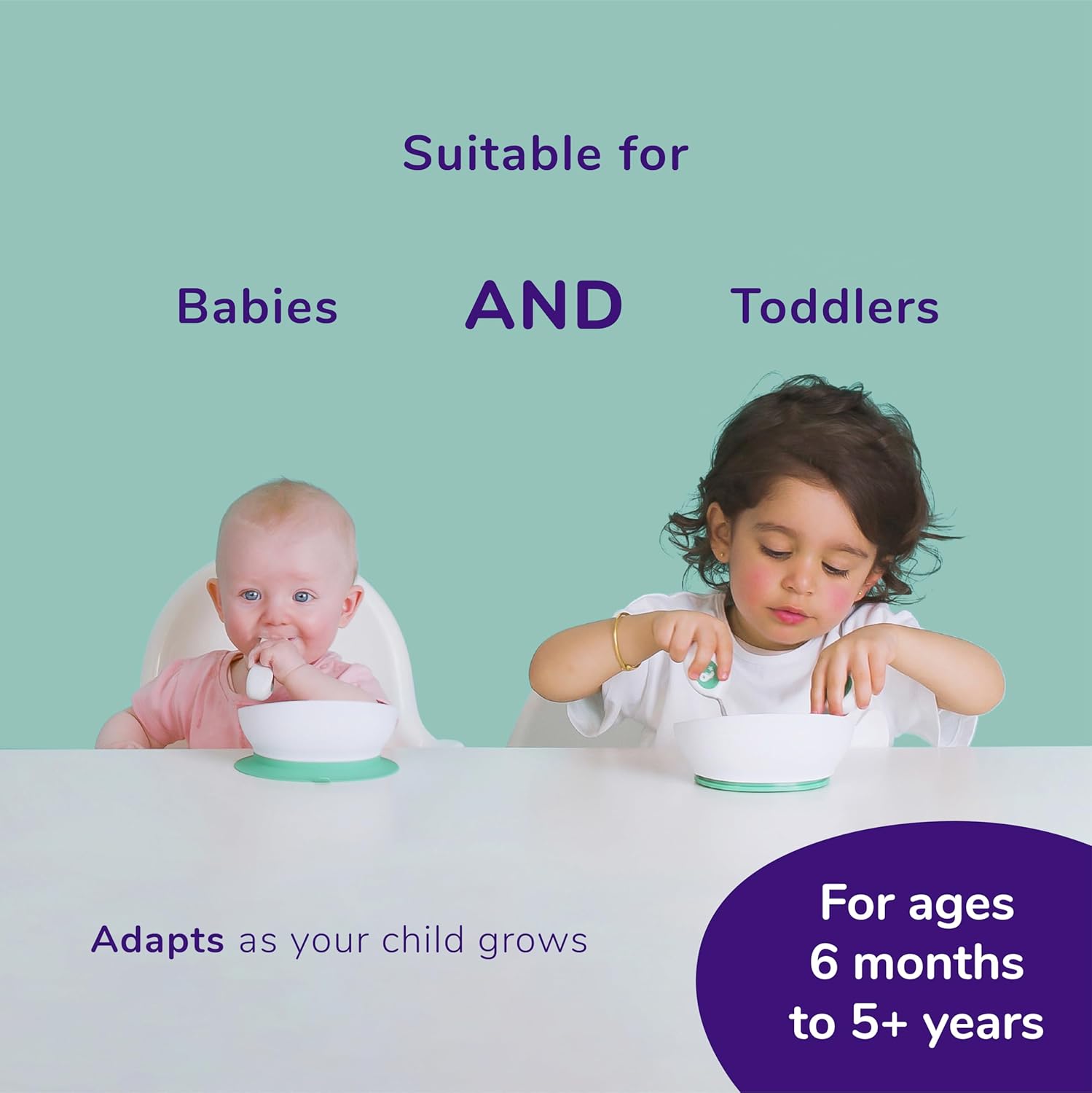 doddl Tazón de succión ergonómico para niños pequeños y bebés, platos ergonómicos para niños de 1 a 3 años, apto para lavavajillas, sin BPA (blanco