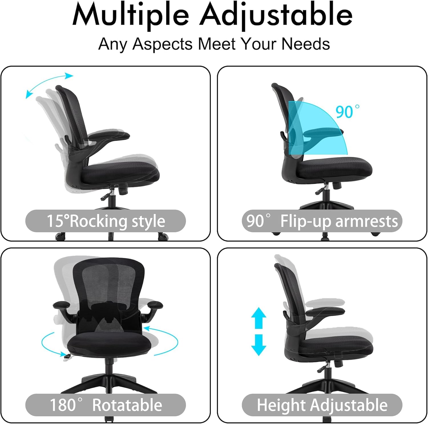 Apusen Sillas ergonómicas de escritorio de oficina en casa, cómodas sillas de juegos para computadora, sillas giratorias con brazo de malla para
