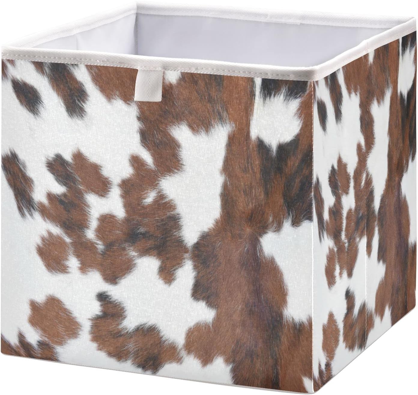 Kigai Cubo de almacenamiento plegable con estampado de vaca blanca y marrón, caja de almacenamiento de juguetes para organizar el hogar, estantes,