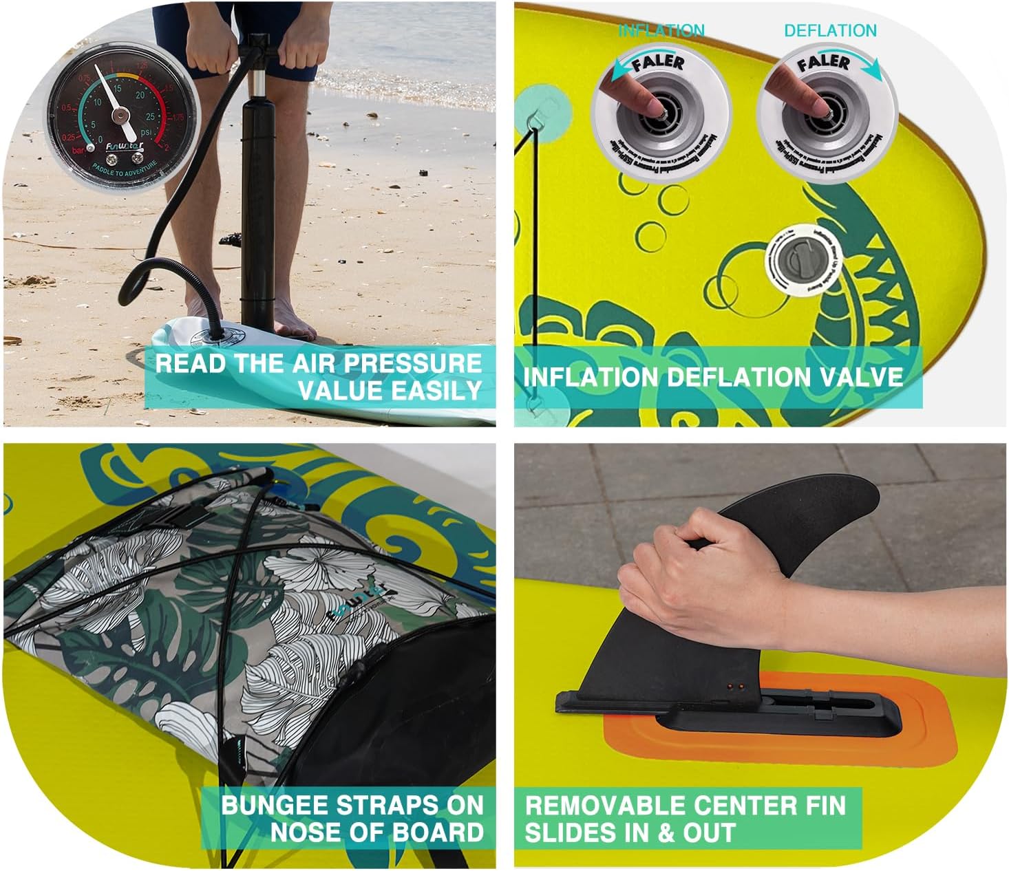 FunWater Tabla de remo inflable de pie, 3 años de garantía, tablas de remo de SUP con juego completo de accesorios, adecuado para surf, pesca, yoga