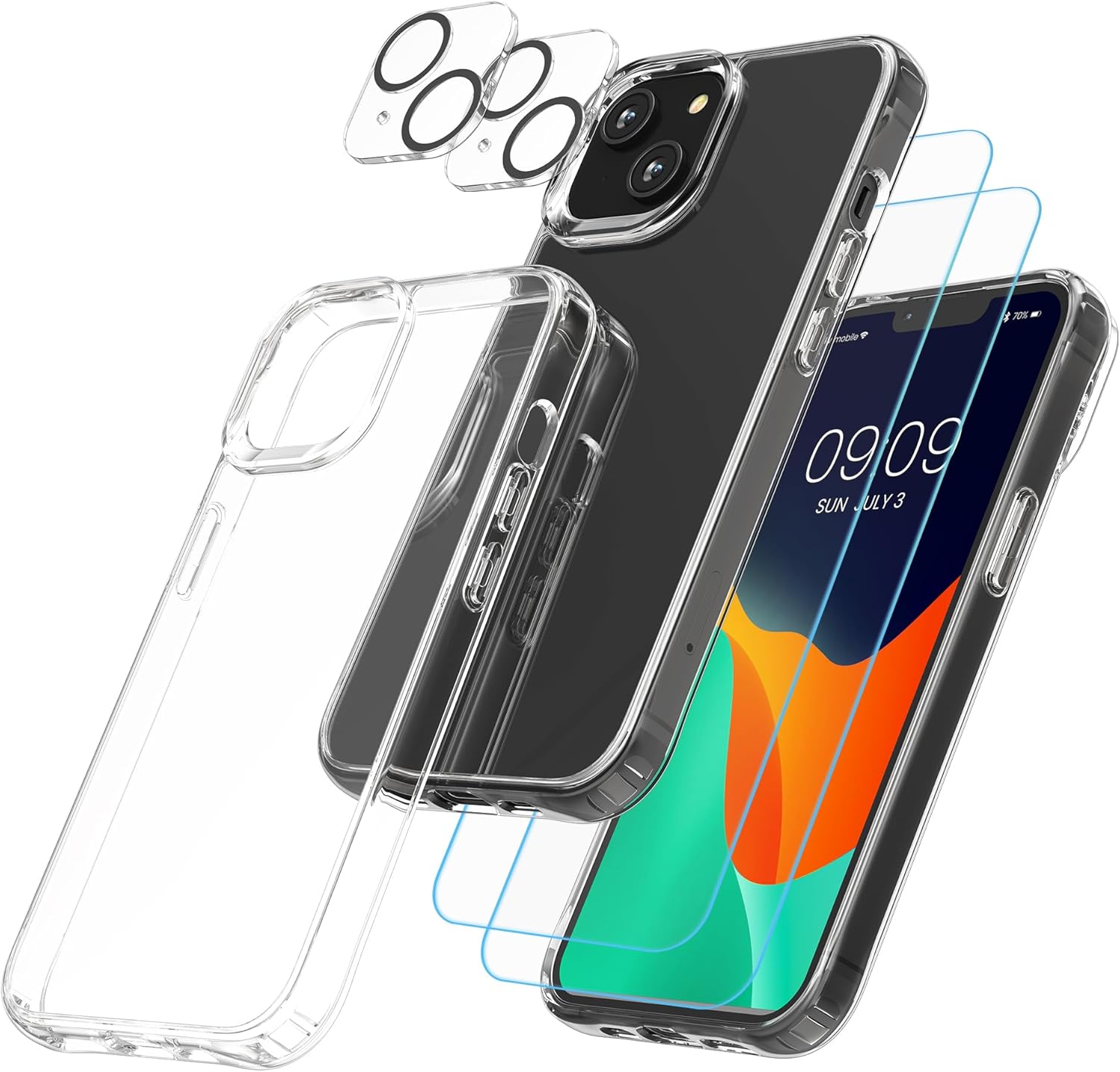kwmobile Juego de fundas transparentes 5 en 1 compatibles con Apple iPhone 13, incluye protectores de pantalla y cámara, transparente