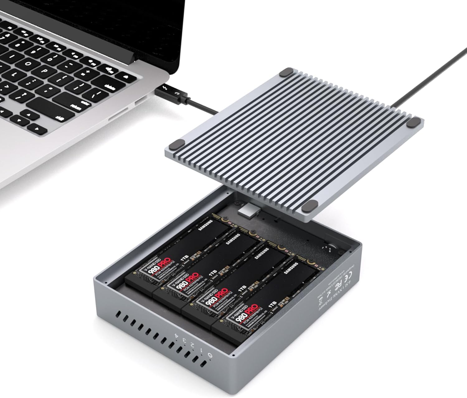 Carcasa SSD Thunderbolt 3 de cuatro ranuras M.2 NVMe de 40 Gbps hasta 2800 MBs compatible con Thunderbolt 2 compatible con M1 M2