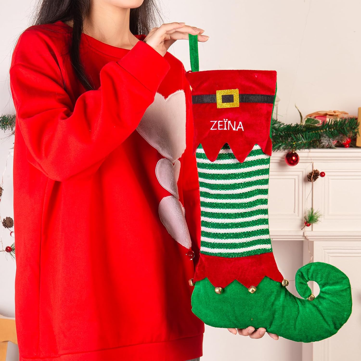 Zeekisfia Medias de Navidad personalizadas con nombre de la familia, calcetines de Navidad de 19 pulgadas para niños, calcetines grandes para