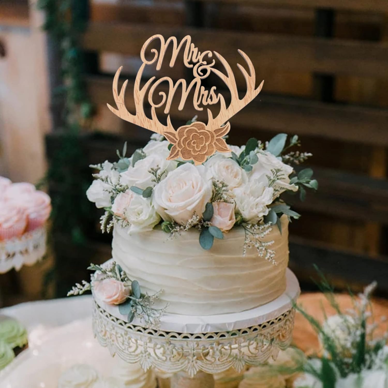 Mr Mrs – Decoración para tartas de madera, para boda, ciervo, cornamenta, decoración rústica para tartas de boda, decoración para tartas de boda Mr
