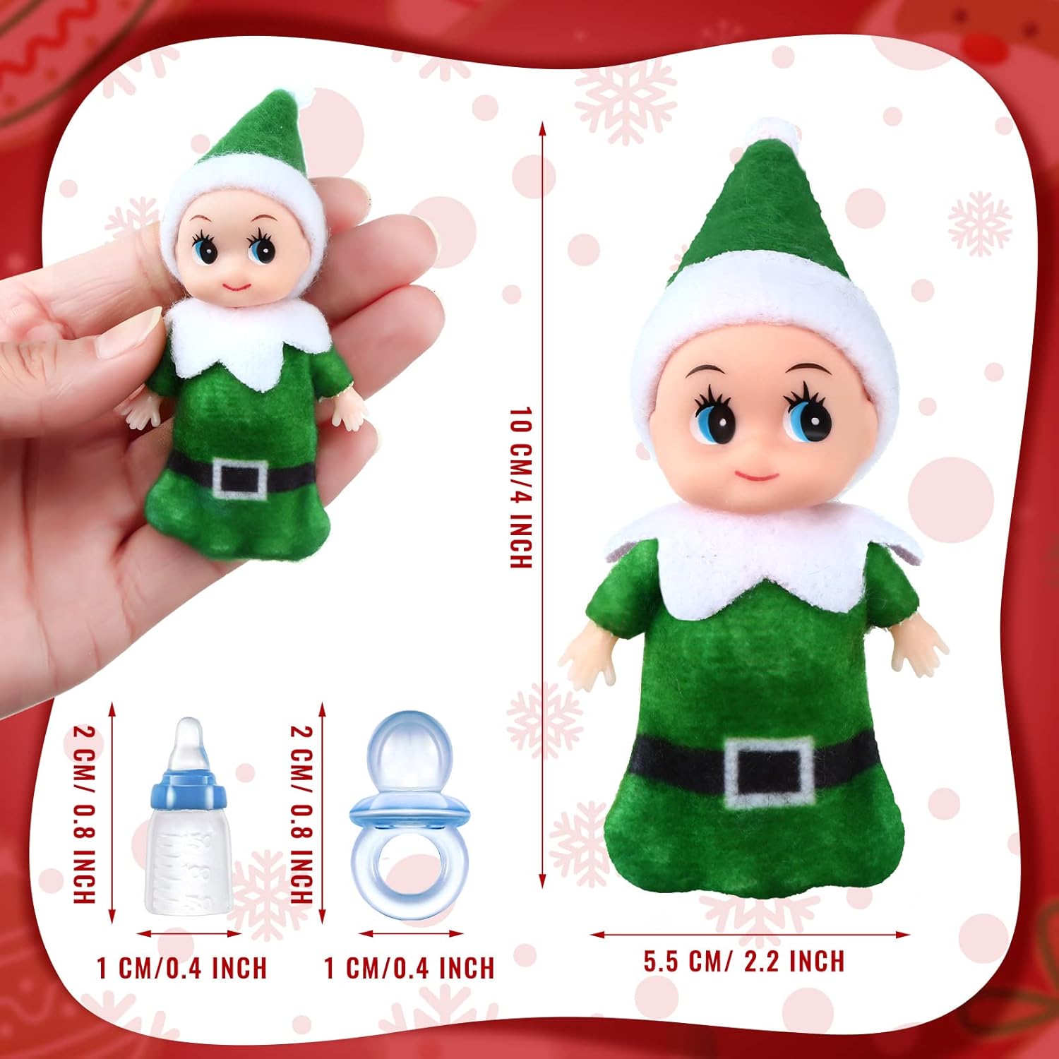 Juego de 18 muñecas elfas pequeñas, 6 elfos de Navidad, 6 botellas de leche de elfo y 6 chupetes de elfo, mini muñecas coloridas de felpa lindas