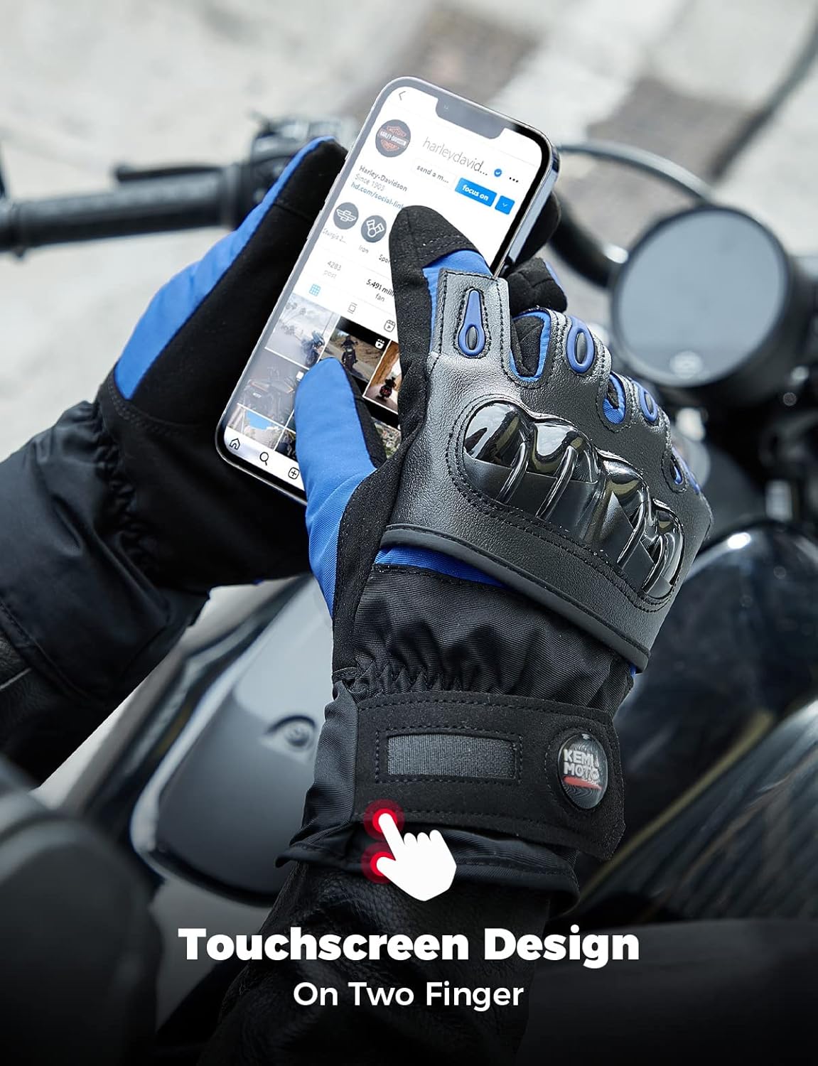 KEMIMOTO Guantes de invierno para motocicleta, guantes de invierno para clima frío, para hombres y mujeres, guantes impermeables para pantalla