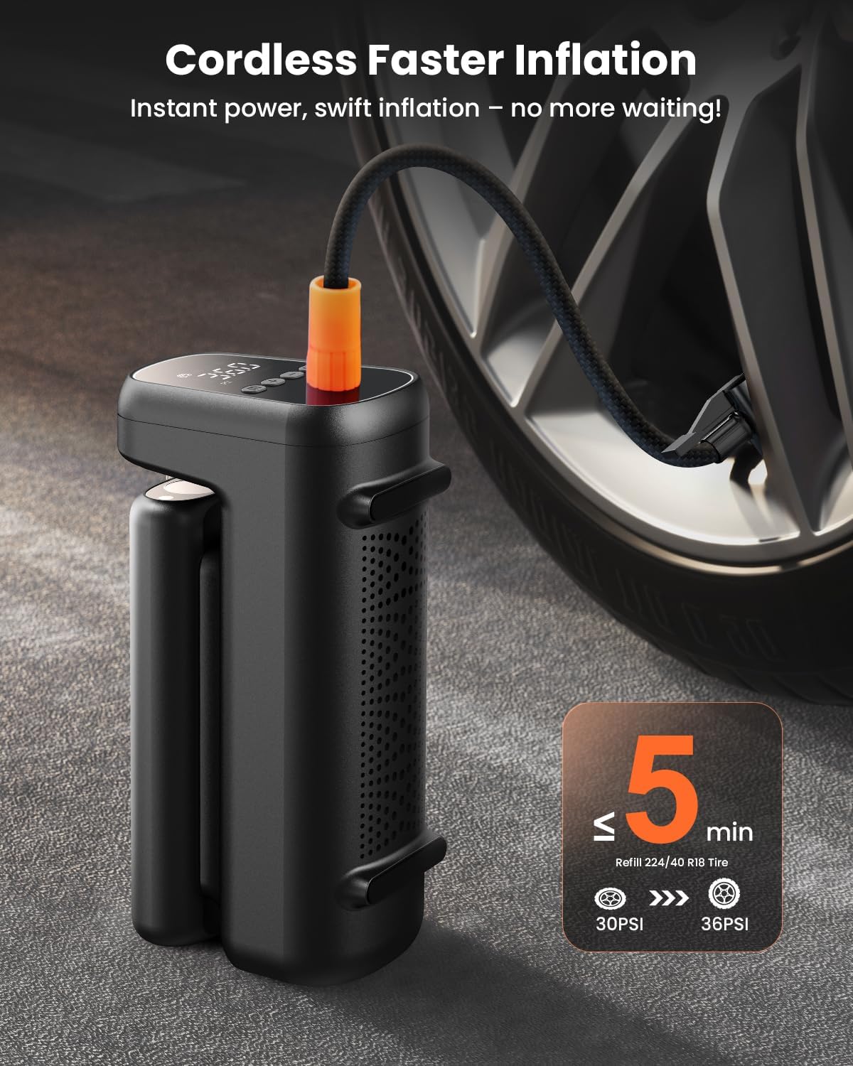 Inflador de neumáticos Bomba de aire portátil compresor eléctrico inalámbrico SOWINK 150 PSI actualizado 2024 7800mAh batería recargable, inflado