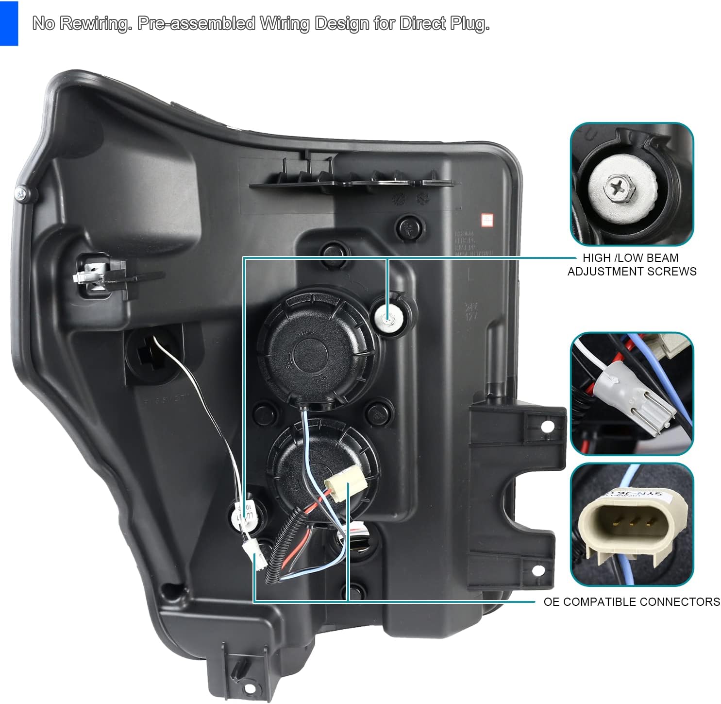 Spec-D Tuning Faros delanteros LED negros compatibles con Ford F250 F350 F450 F550 Super Duty izquierdo + derecho 2011-2016 conjunto de faros