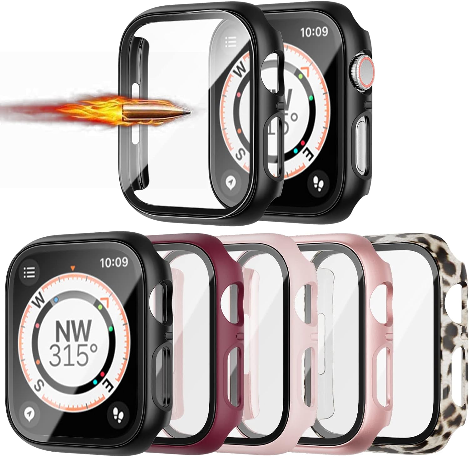 Paquete de 5 fundas con protector de pantalla de vidrio templado para Apple Watch SE Series 654 2022 de 1.575 pulgadas, JZK Hard PC HD, cubierta