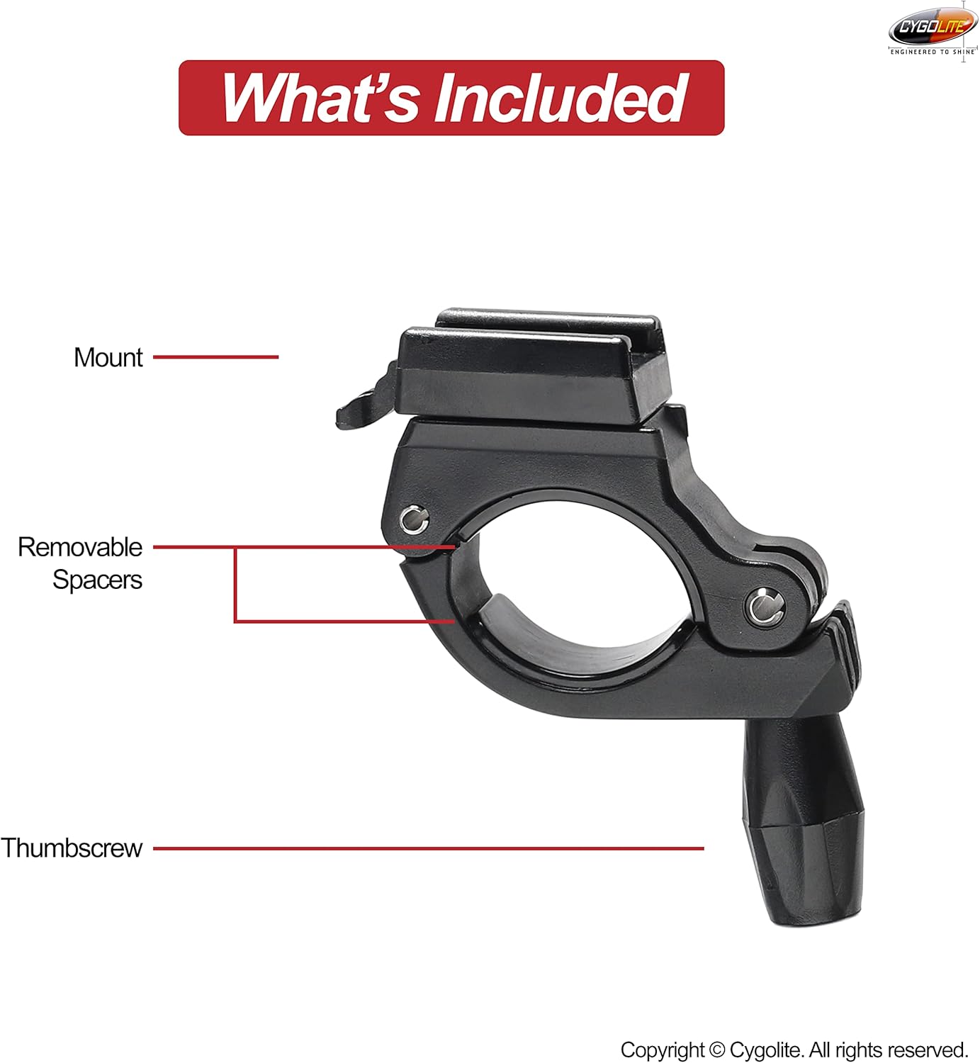 Cygolite Soporte de manillar de 1.378 in para todas las luces de bicicleta Ranger, Metro y Streak Series – Diseñado para manillar de bicicleta de