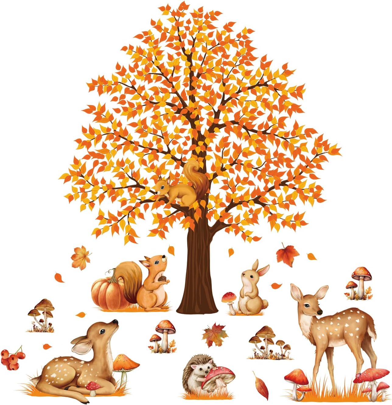 4 hojas de calcomanías de pared de árbol grande de otoño, árbol de arce, bosque de otoño, calcomanías de pared de bricolaje para despegar y pegar,