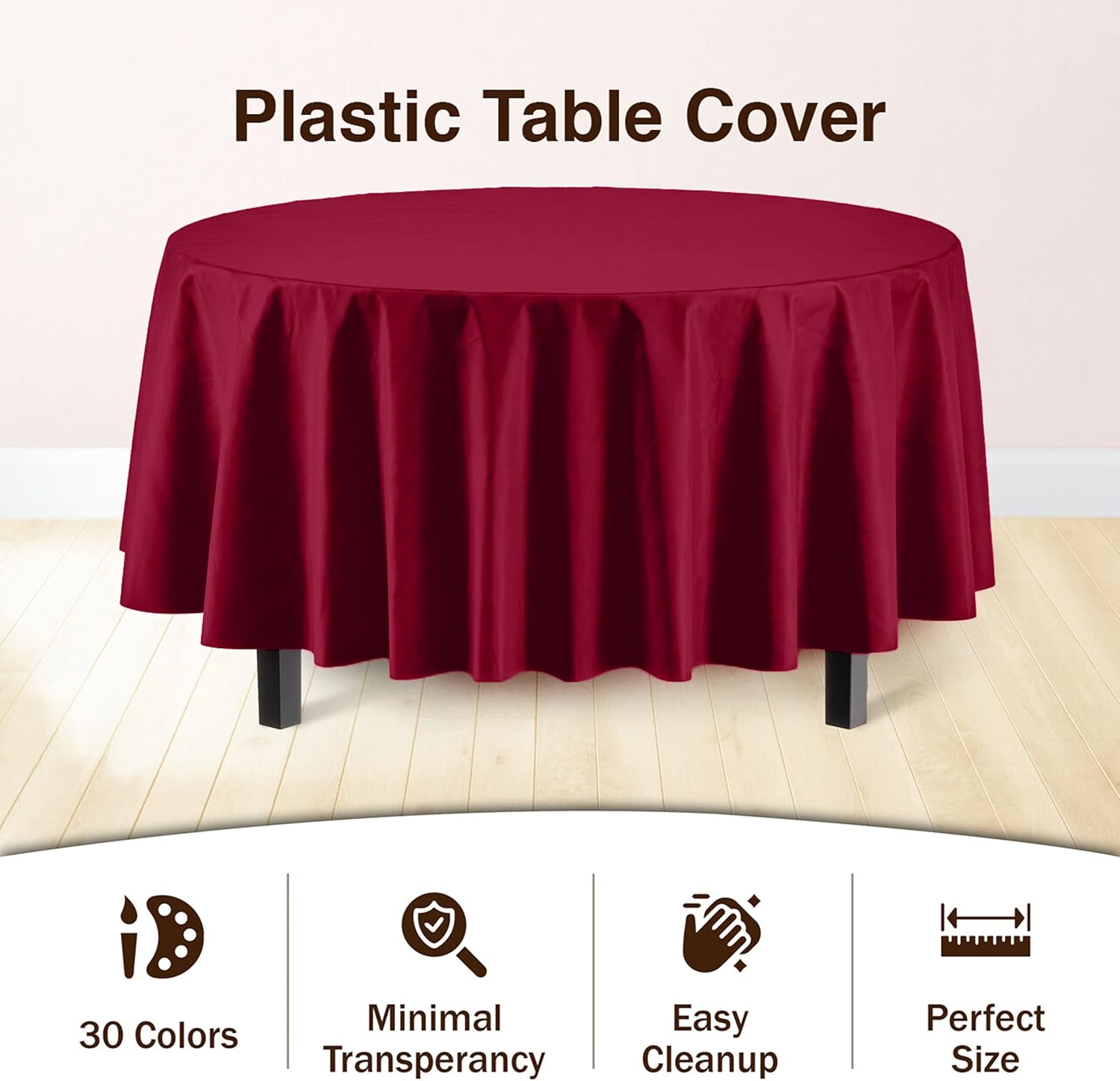Exquisite Paquete de 4 manteles de plástico color burdeos, mantel redondo desechable de 84 pulgadas para fiestas, mantel redondo, manteles