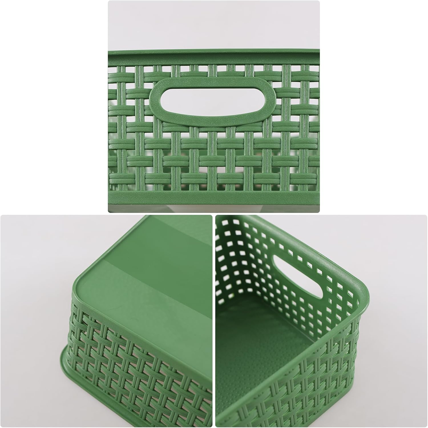 Sadstory – Cesta de almacenamiento tejida de plástico verde oscuro, cesta de plástico para estantes, 6 paquetes
