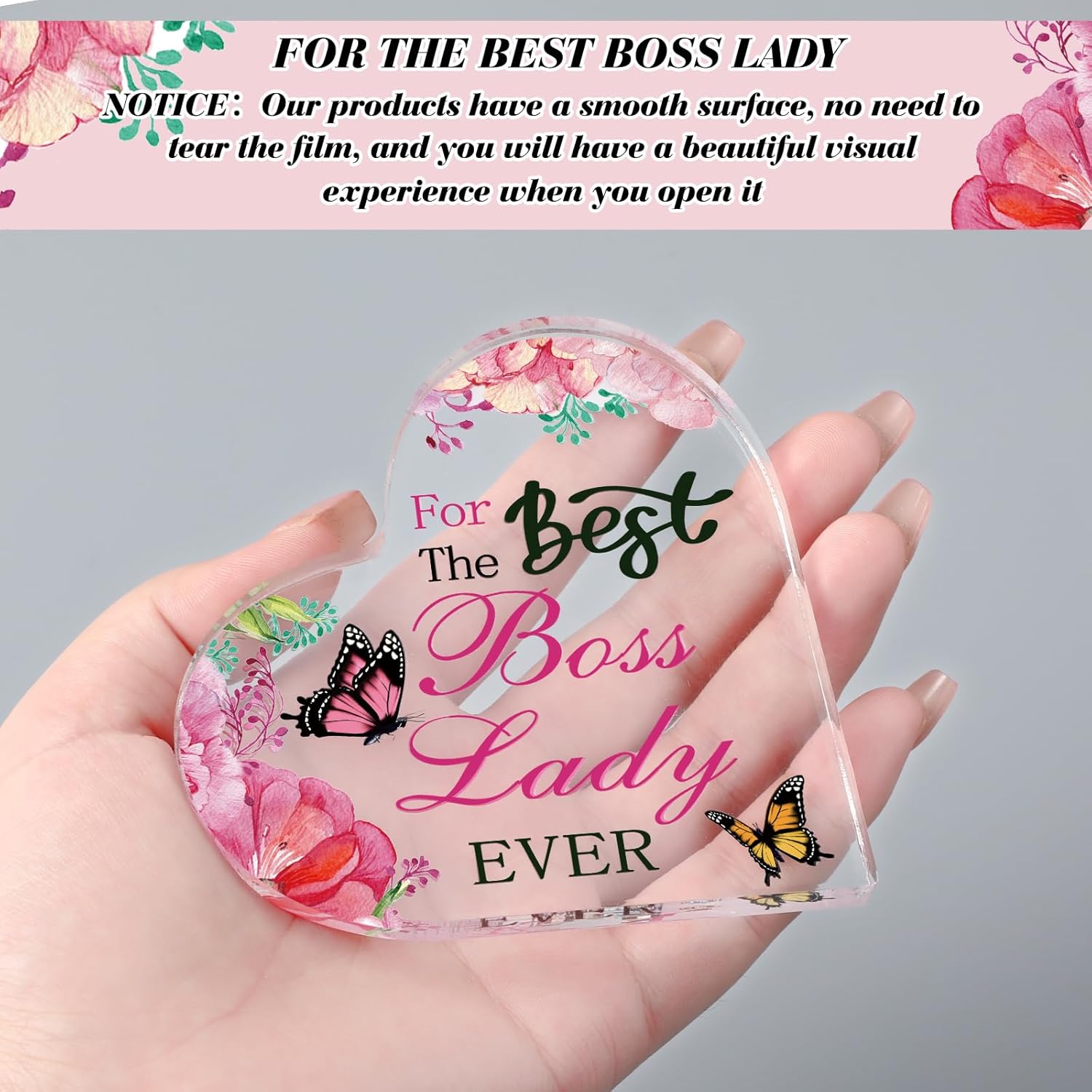 BossLady – Regalo de corazón de acrílico para mujer, mejor jefa de todos los tiempos, pisapapeles, jefa, dama, regalo de escritorio, recuerdo,