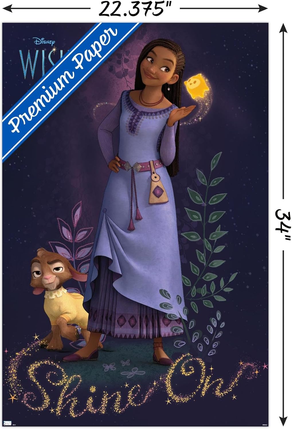 Trends International Disney Wish – Póster de pared Asha, 22.37 x 34.00 pulgadas, paquete de póster y clip prémium