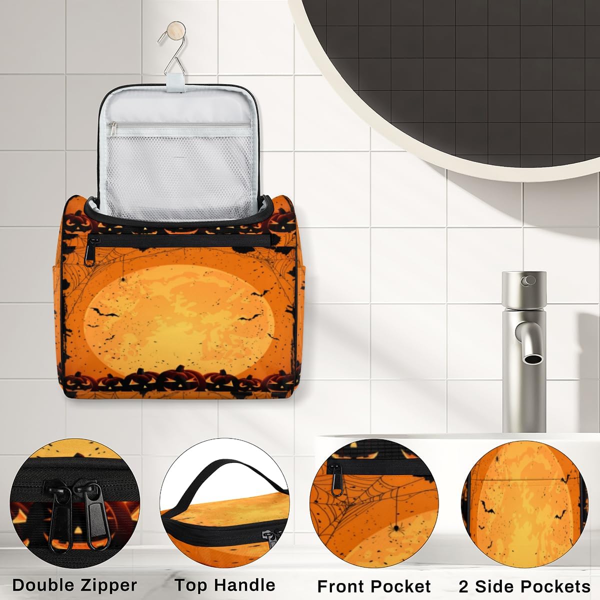 The Halloween Design Toiletry Bag for Women Travel Makeup Organizer with Hanging Hook Traveling Cosmetic Bags for Toiletries Accessories