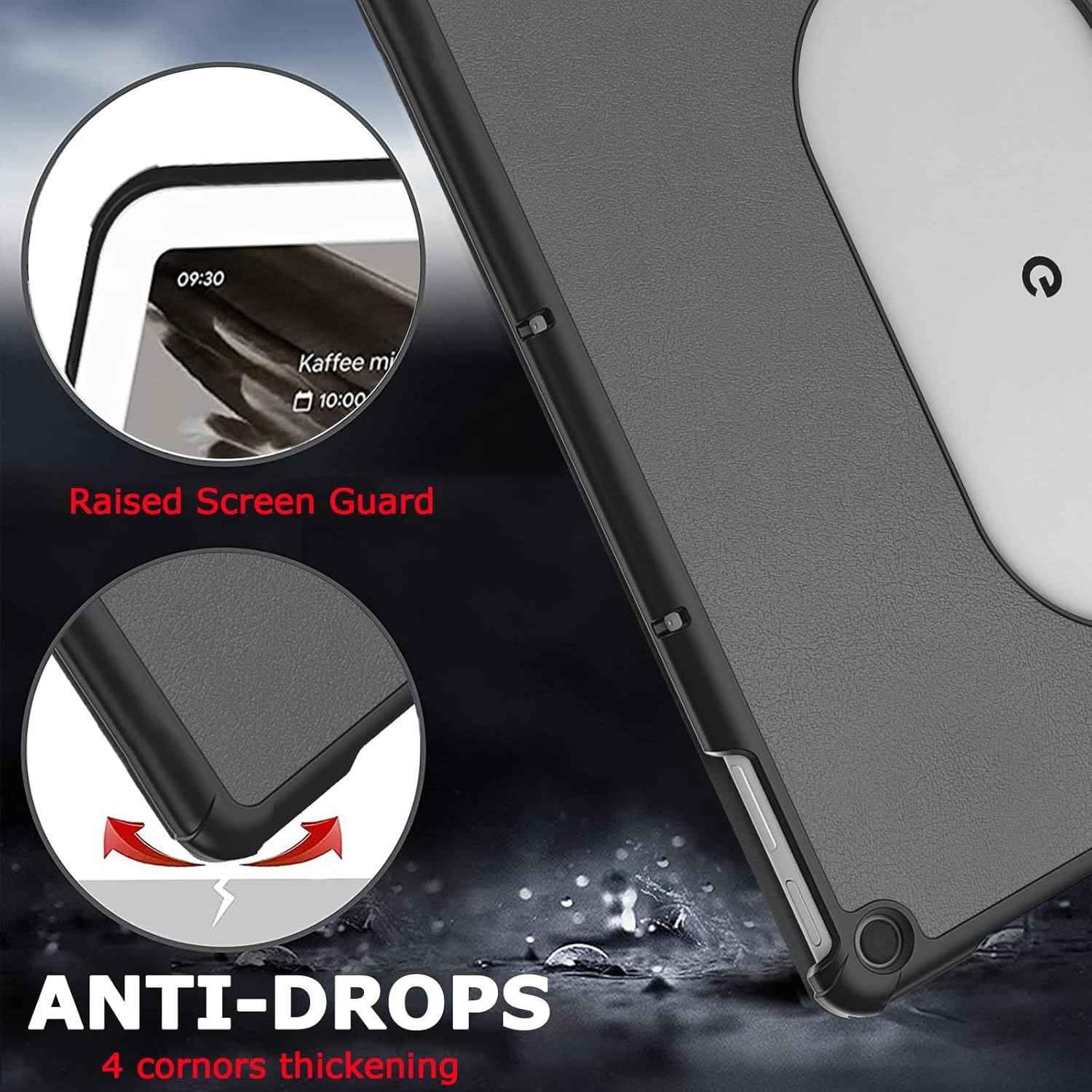 NINKI Google Pixel – Funda y soporte para tablet, múltiples ángulos de visión, policarbonato duro + protección trasera de piel sintética, color gris