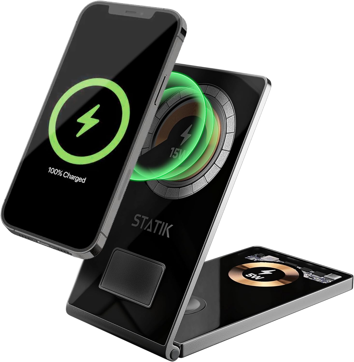STATIK MagCharger – Estación de carga inalámbrica de 15 W para dispositivos Apple, iPhone, AirPods y Apple Watch, estación de carga 3 en 1 Apple,