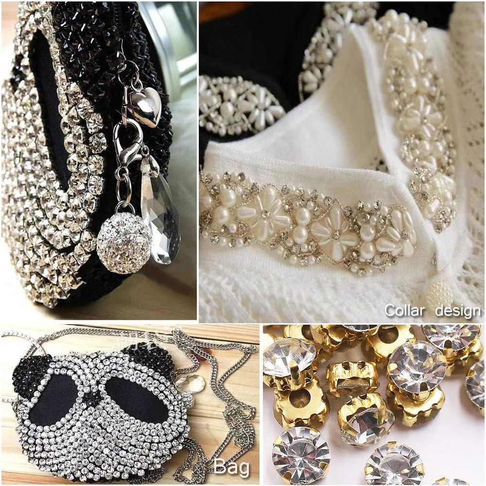 Diamantes de imitación de 0.118in a 0.394in, diamantes de imitación de garra dorada, piedras de cristal brillantes, accesorios de costura para ropa