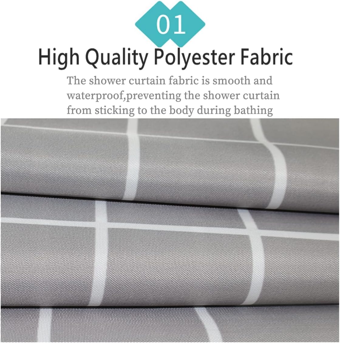 Cortinas de ducha para baño, de tela de poliéster, con peso, impermeable, lavable, color gris, juego de cortinas de ducha con ojales y 12 ganchos,