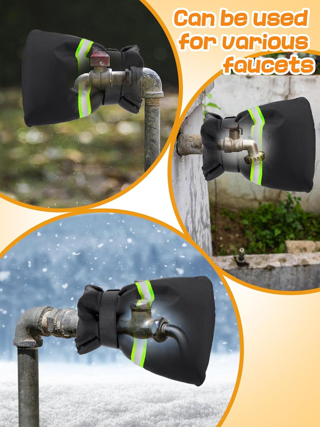 6 fundas para grifo de exterior para invierno, 8 x 6 pulgadas, tira reflectante, cubierta de tubo grueso, manguera, anticongelante, impermeable,