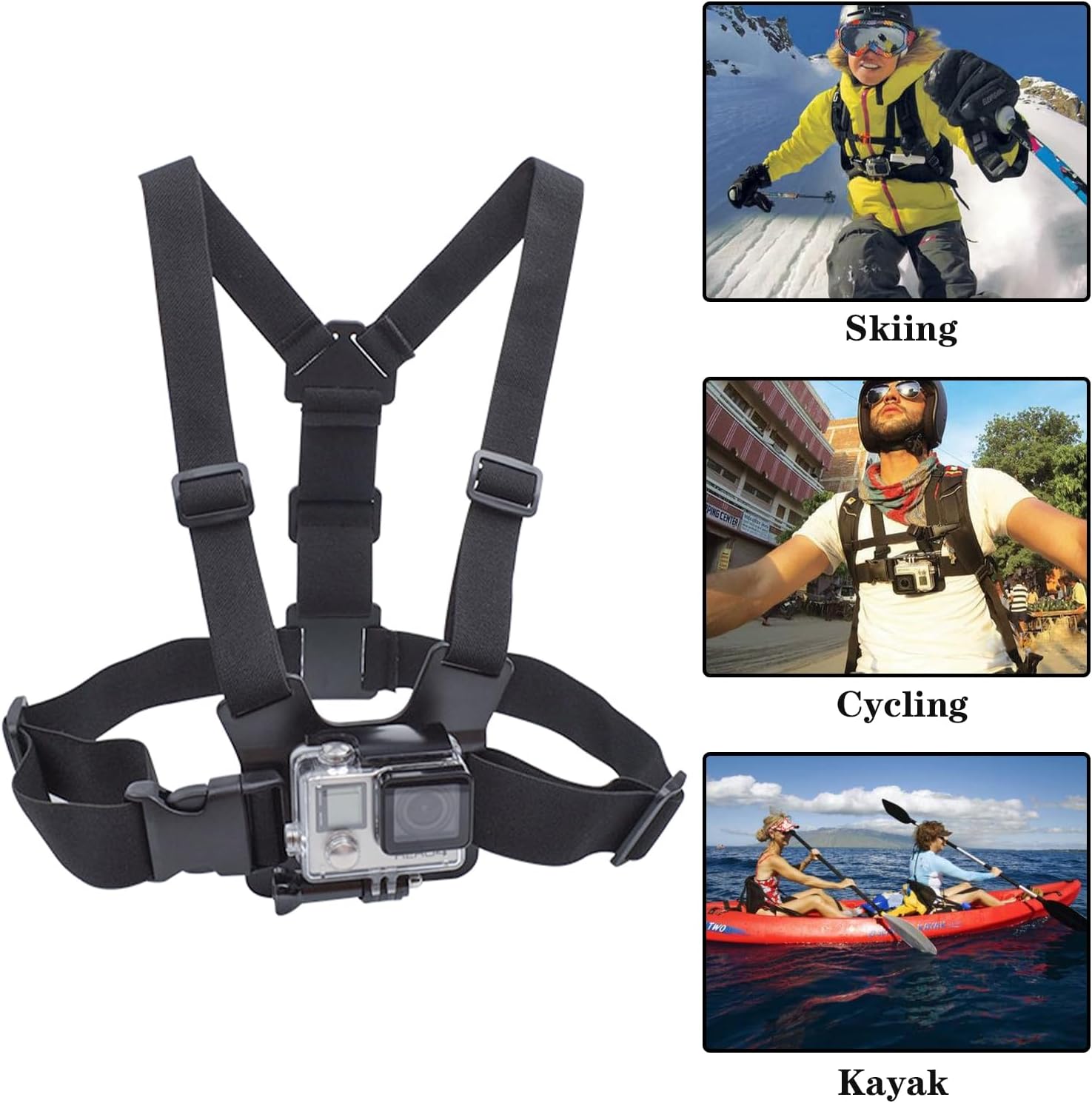 Soporte ajustable para arnés de correa de pecho para teléfono móvil, negro, compatible con iPhone, GoPro Hero, cámaras de acción DJI Osmo