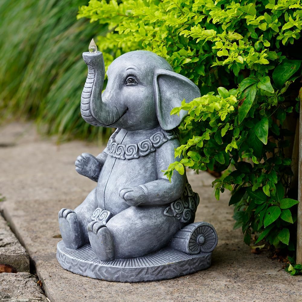 Estatua de elefante, decoración de jardín, escultura solar de jardín grande, figuras de elefante de 10.5 pulgadas, estatuas de jardín para patio