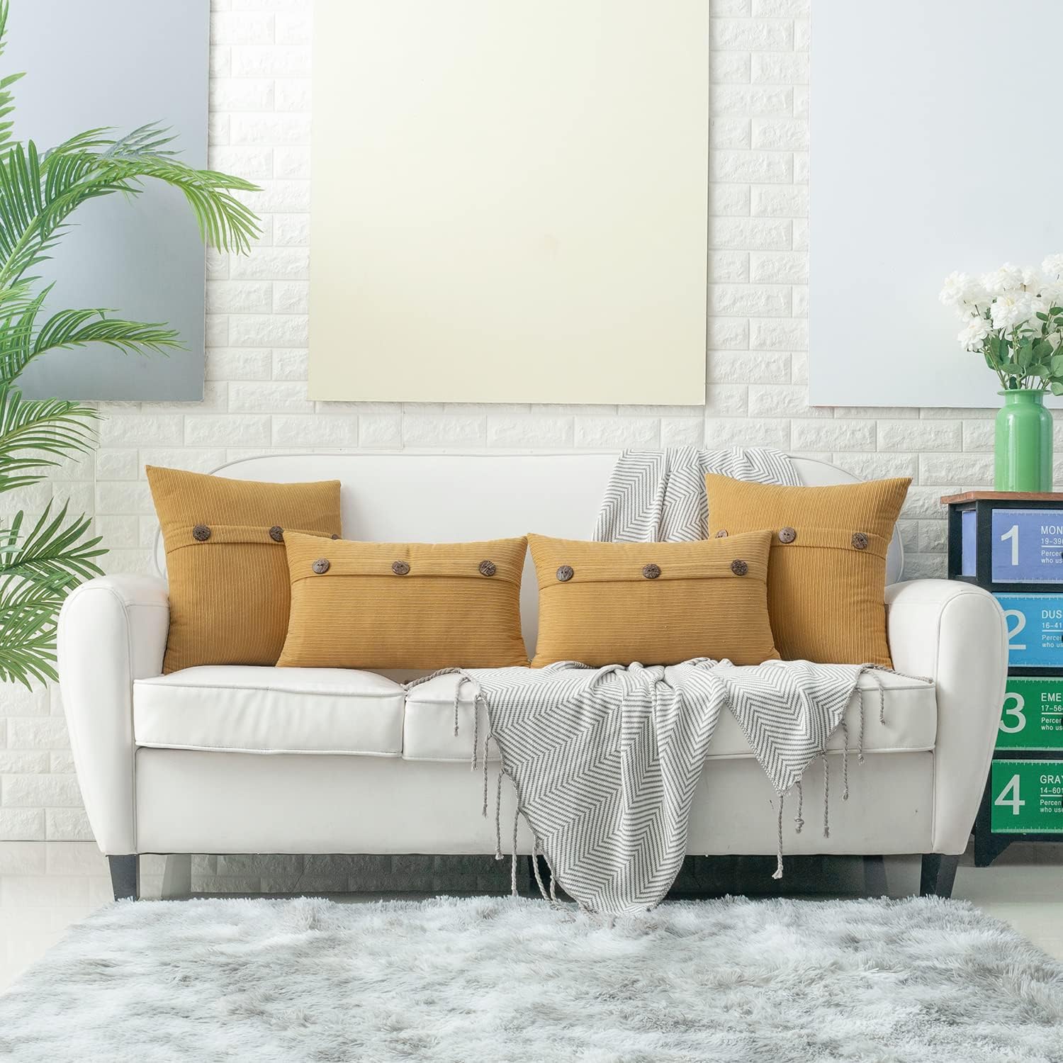 HWY 50 Juego de 2 fundas de cojín de 16 x 16 pulgadas color amarillo mostaza para sofá, cama y sala de estar, fundas de cojín decorativas de