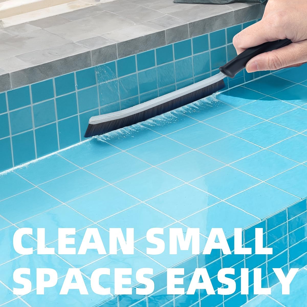 Paquete de 2 cepillos de limpieza, cepillo de piscina, cepillo de lechada, cepillo para fregar con mango negro, suministros de limpieza profunda