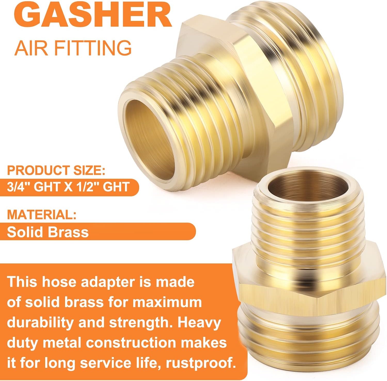 GASHER Conector de manguera de jardín de tubo de latón de 6 piezas, adaptador de manguera, rosca macho GHT de 34 pulgadas x conector de rosca macho
