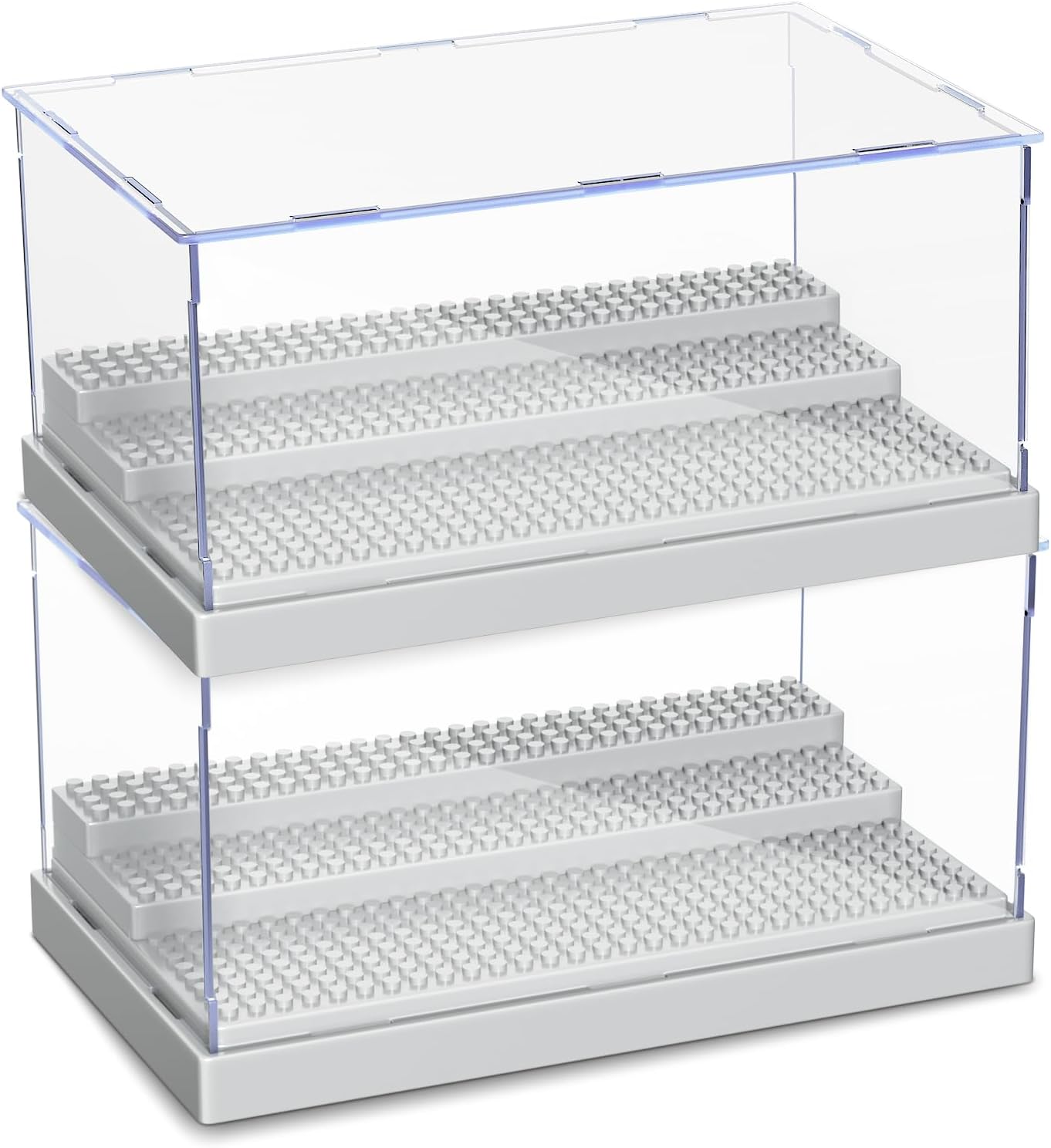 KKU Vitrina para bloques de figuras de acción de minifiguras, caja de exhibición de minifiguras acrílicas, caja de almacenamiento con 3 escalones