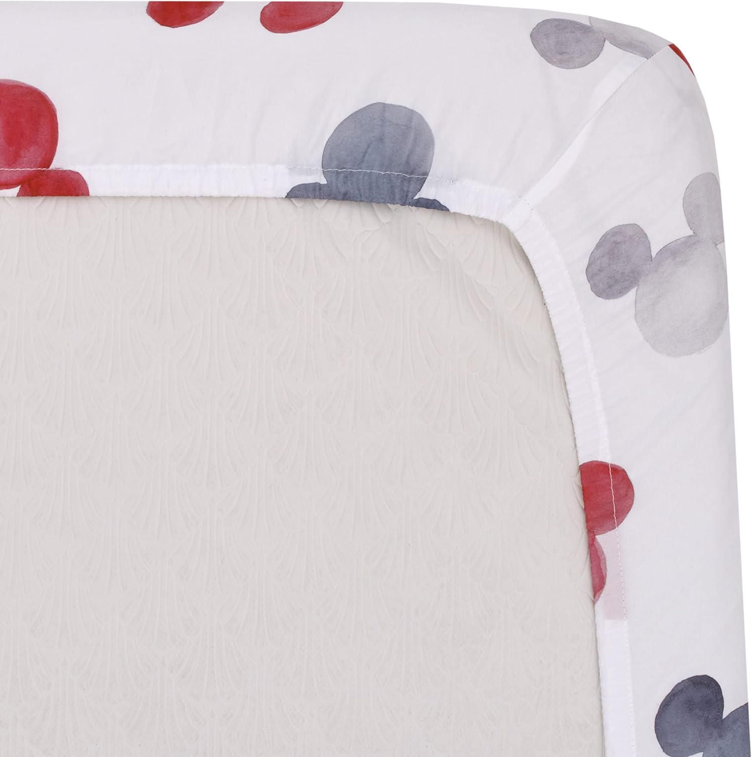 Disney Mickey Mouse – Sábana bajera ajustable para cuna, color negro, blanco, gris y rojo