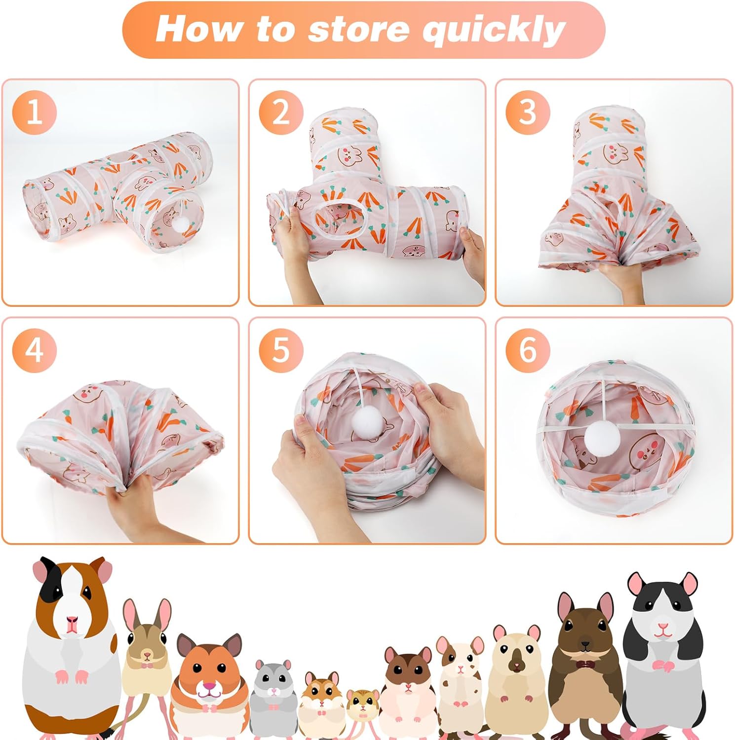 Rypet Túnel de conejillo de indias plegable de 3 vías para mascotas pequeñas y tubos con bola interactiva para bebé, conejo, hurón, hámster,