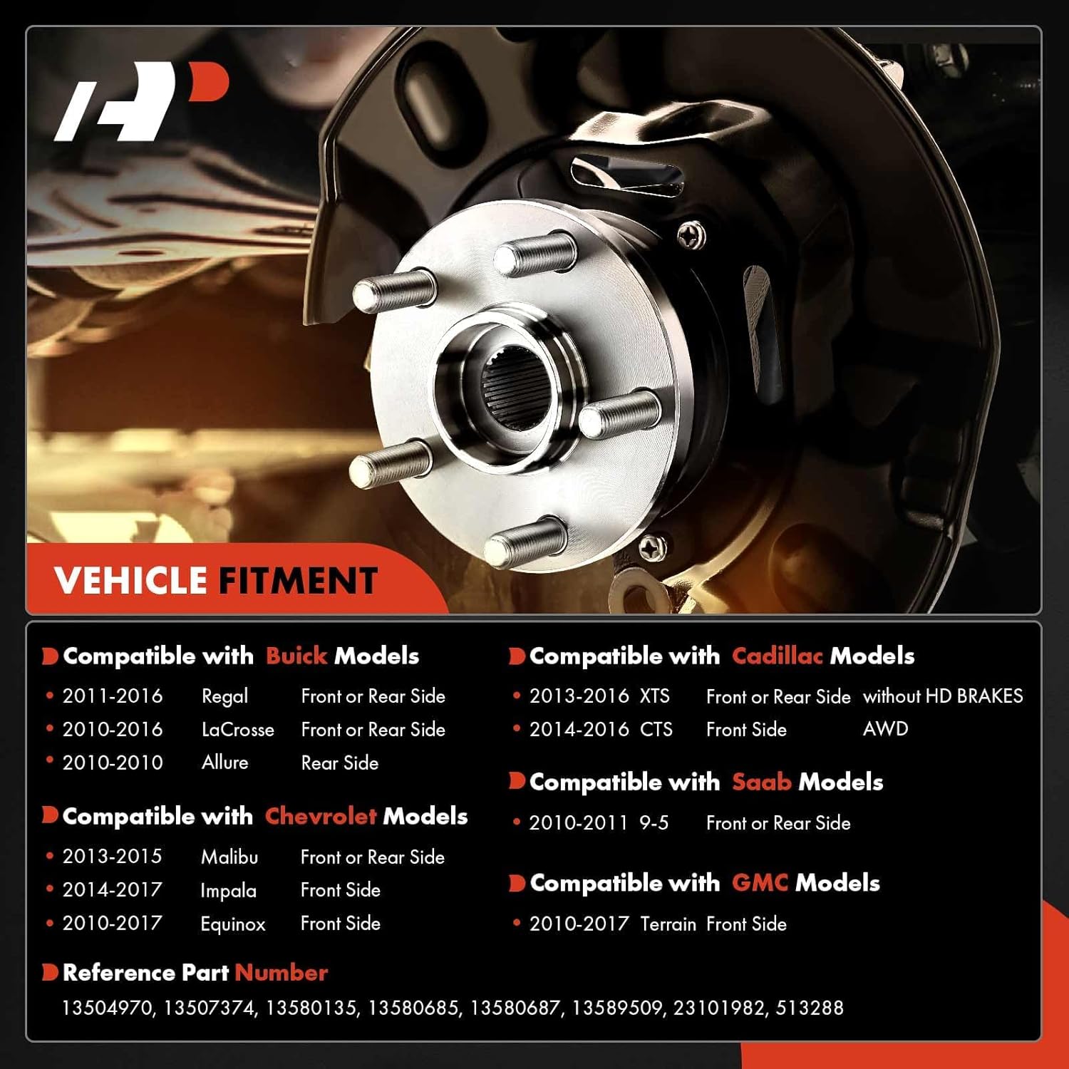 A-Premium Cojinete de rueda delantera o trasera y conjunto de cubo con 5 lengüetas compatible con Chevrolet y GMC y Buick y Cadillac – Equinox