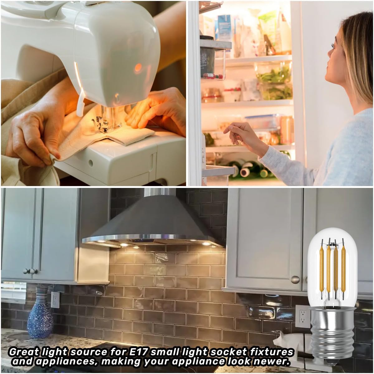 Bombilla LED E17 para microondas, bajo el capó, equivalente a 40 vatios, 4 W, bombillas para refrigerador, 3000 K, blanco cálido, 120 V, para