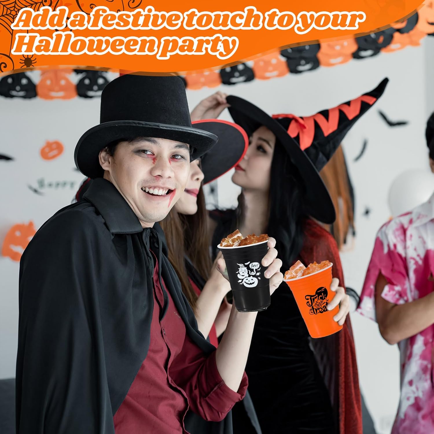 100 vasos de plástico de Halloween, 16 onzas, vasos desechables de Halloween, tazas de calabaza y bebidas frías para Halloween, suministros de