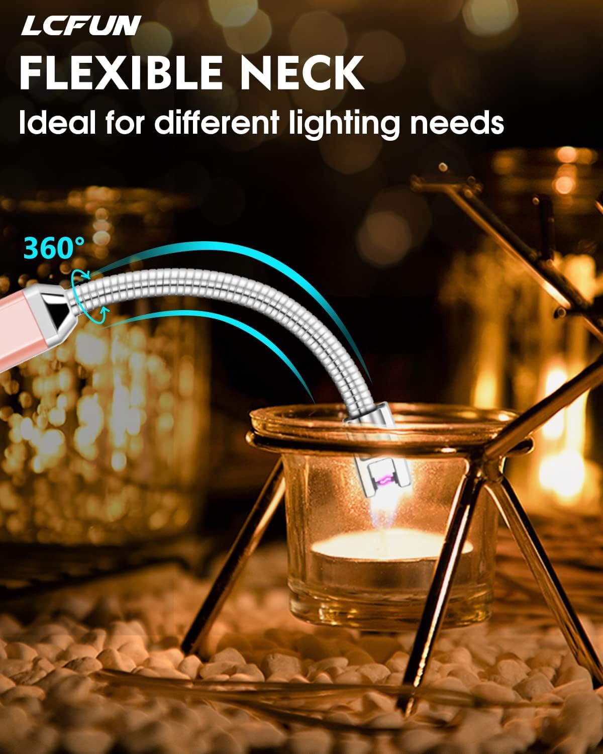 LcFun Encendedor de velas, 2 unidades, encendedor recargable por USB, encendedor eléctrico de arco de plasma con cuello flexible de 360,