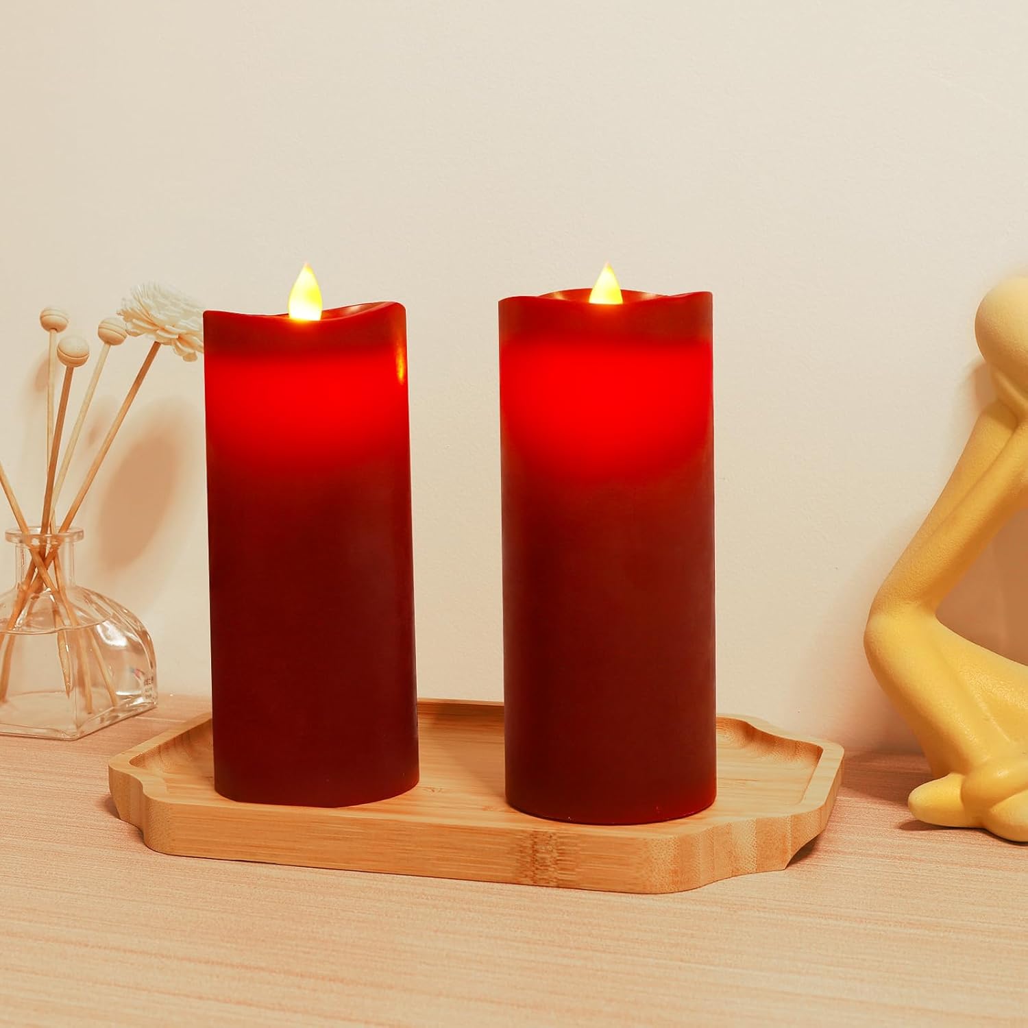 Velas sin llama de 7 x 3 pulgadas, velas LED de llama móvil parpadeante, velas que funcionan con pilas con control remoto y temporizadores, color