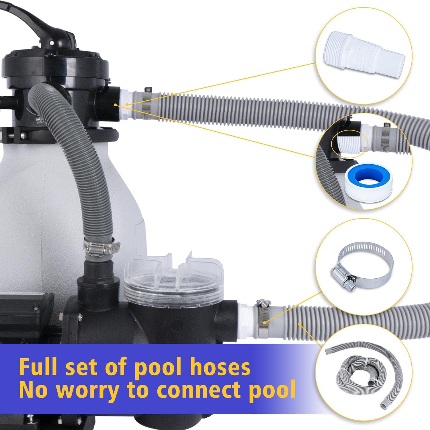 Kit de manguera de bomba de piscina de 1-12 pulgadas, accesorios de repuesto para bomba de arena, juego completo de manguera fácil de instalar, 6