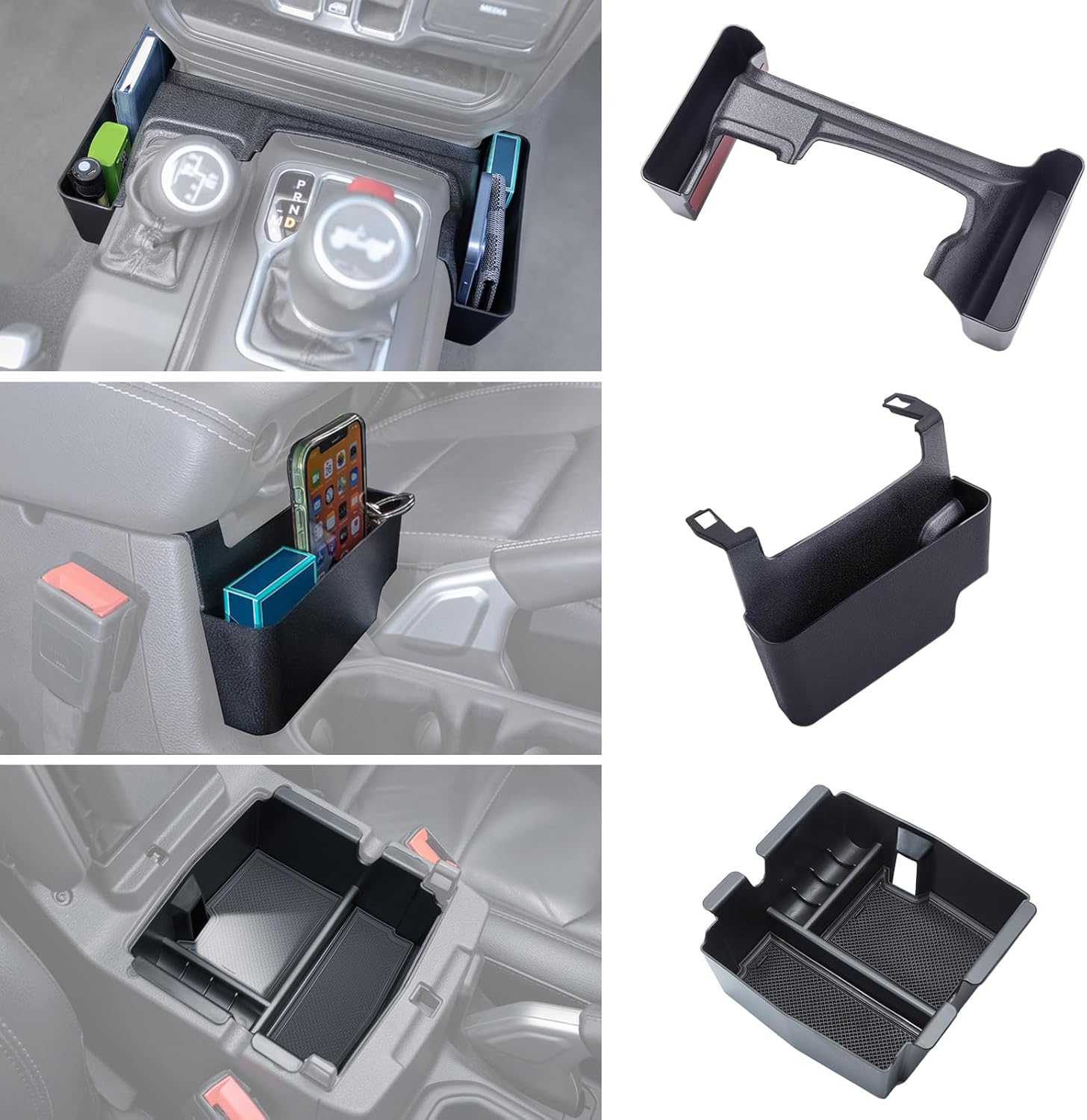 Caja organizadora de consola central de 3 piezas compatible con Wrangler 2018-2024 y Gladiator 2020-2023, organizador de cambio de engranajes,